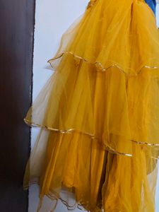 Yellow Tiered Lehenga Skirt with dupatta