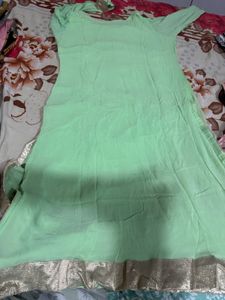 Elegant Mint Green Kurta with Embellished Neckline