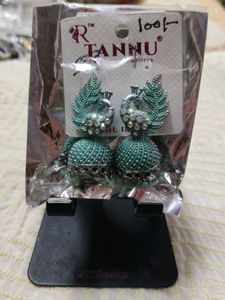Jhumkas Sea Green Colour Peacock Design