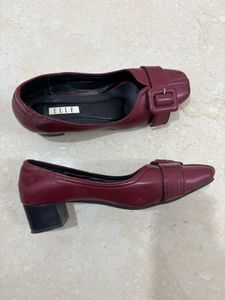 Elle Red Buckle Detail Heeled Loafers