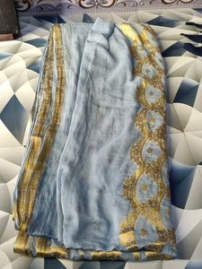 Elegant Blue &amp; Gold Banarasi Silk Saree