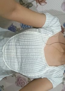 White Striped Peplum Top