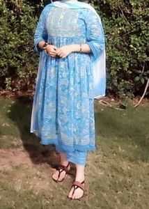 Blue Floral Kurta Set with Dupatta