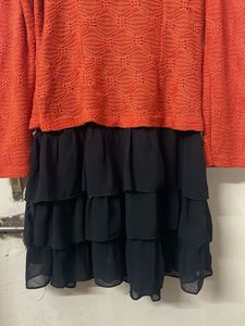 Orange Lace Collar Cardigan Dress