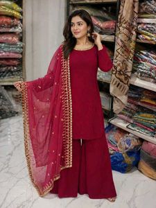 Maroon Kurta Set with Palazzo & Dupatta 3pc xxl