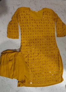 Yellow Embroidered Kurta with Sharara