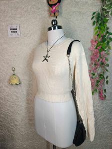 Cream Knit Cropped Sweater