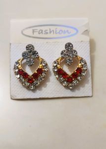 Red & White Stone Studded Earrings