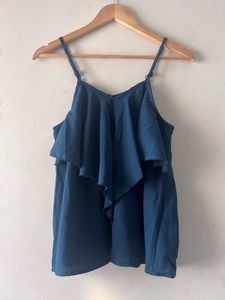 Blue Ruffled Spaghetti Strap Top