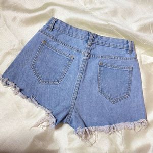 Light Wash Denim Shorts with Grommet