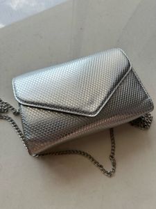 Silver Metallic Textured Clutch