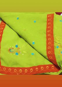 Vibrant Green Embroidered Saree with fall