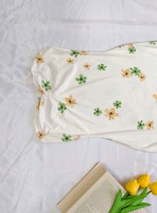White Floral Strapless Maxi Dress