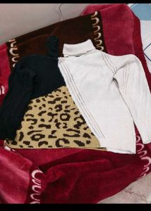 Color Block Leopard Turtleneck Sweater