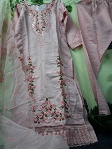 Embroidered Pink Kurta Set with Dupatta