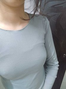 Grey Ribbed Knit Top