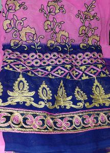 Embroidered Blue and Pink Saree