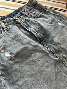 Distressed Denim Mini Skirt