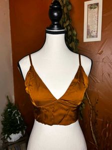 Aerie Satin Plunge Top - Copper Bronze