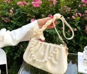 Chic Ruched Clutch with Pearl Handle