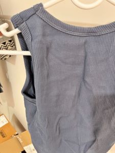 Ribbed Sleeveless Blue Tank Top