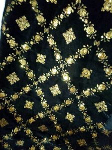 Black Velvet Saree with Golden Embellishments