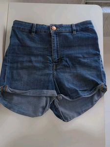 Blue Denim High-Waisted Shorts