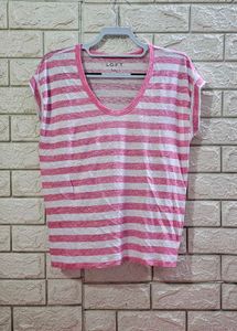 LOFT Linen Striped Scoop-Neck Top