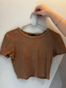 ZARA Brown Cropped T-Shirt