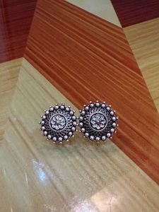 Oxidized Silver Floral Stud Earrings