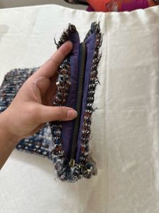 ZARA Textured Tweed Clutch Bag