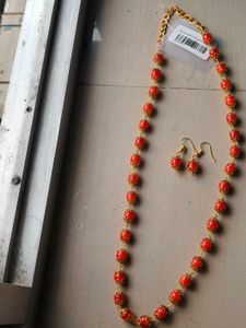 Red Beaded Necklace & Earring Set