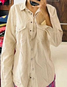 corduroy Cream Button-Up Long Sleeve Shirt