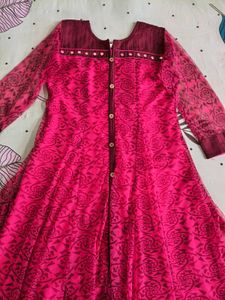Pink Printed Kurta with Buttons
