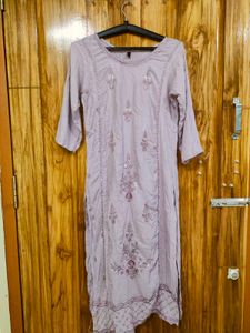 Embroidered Lavender Cotton Kurta