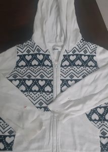 White/black Hooded Zipper Sweater For Girls