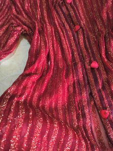 Sparkly Red Striped Sheer Button-Up Top 🎪📍🔻🎈🎀