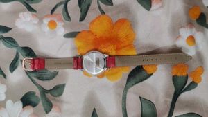 Timex Red Leather Strap Watch