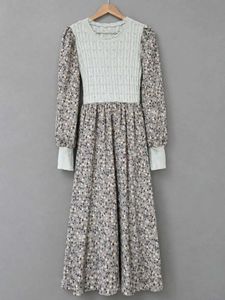 Floral Print Knit Sweater/corduroy Dress