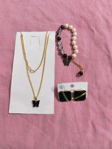 Butterfly Necklace Bracelet & Earrings Set