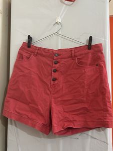 Coral Denim Button-Front Shorts