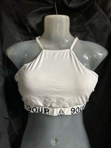 White Sports Bra with Logo Band