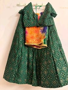 Green Embroidered Lehenga with Colorful Dupatta