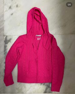 Pink Cable Knit Zip-Up Hoodie
