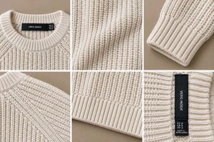 CREAM RIBBED TEXTURED CREW NECK SWEATER