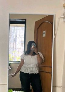 New White Puff Sleeve Peplum Top