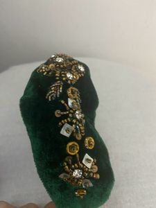 Green Embellished Velvet Headband