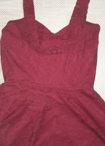 Maroon Lace Skater One Piece Dress