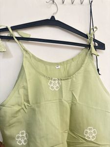 Light Green Floral embroidered sleeveless Kurti