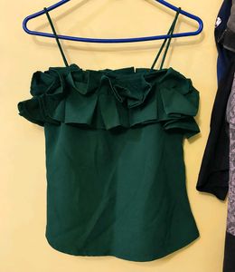 Green Ruffle Spaghetti Strap Top